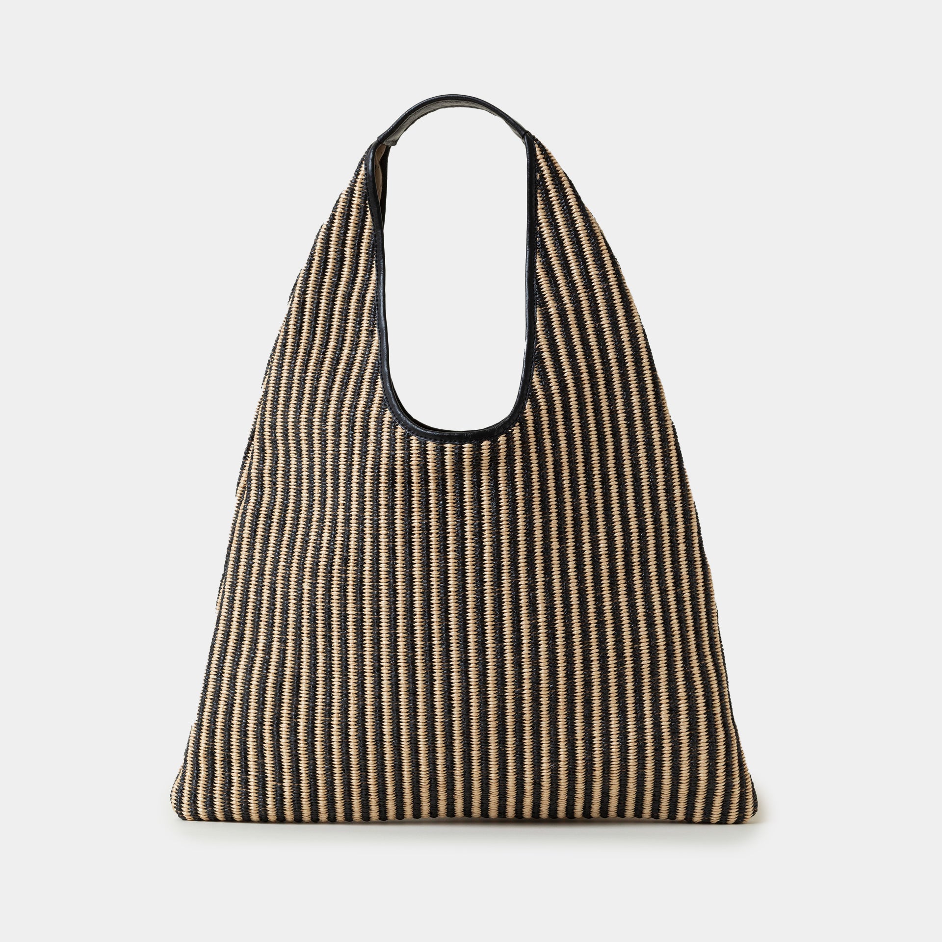 borsa hobo Arron a spalla in pelle e rafia rigata naturale e nero