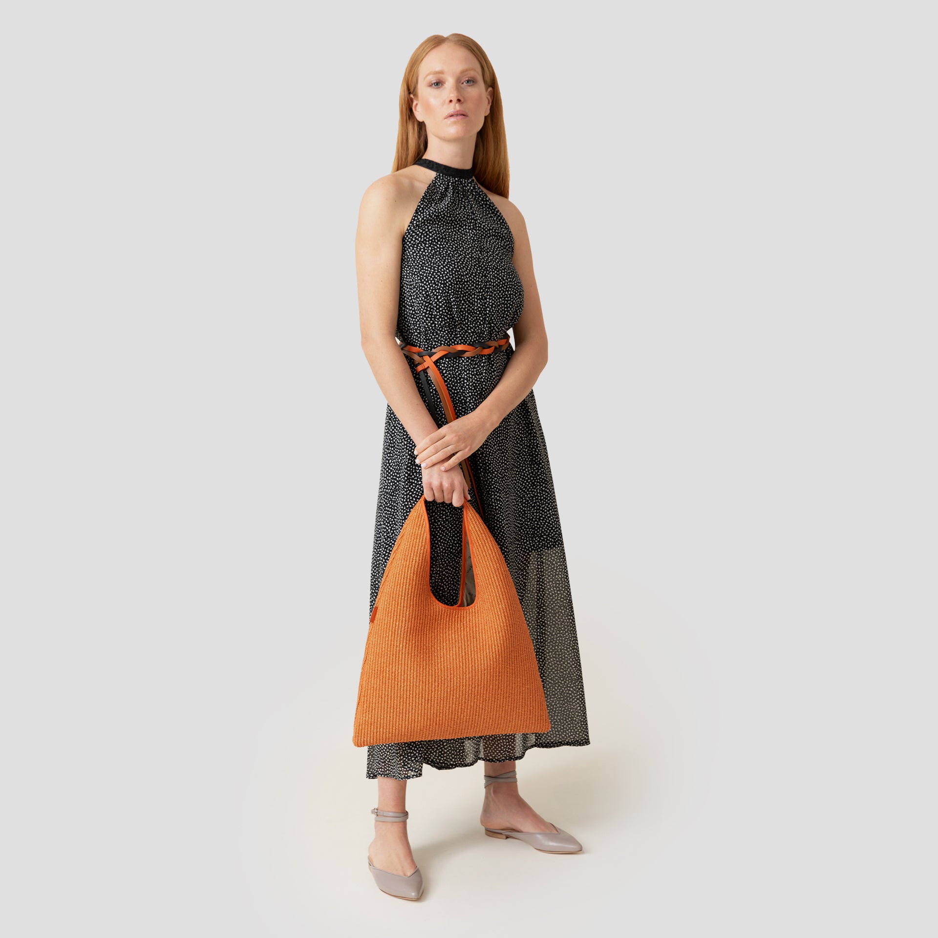 borsa hobo EVA in rafia e pelle color arancione brand ARRON