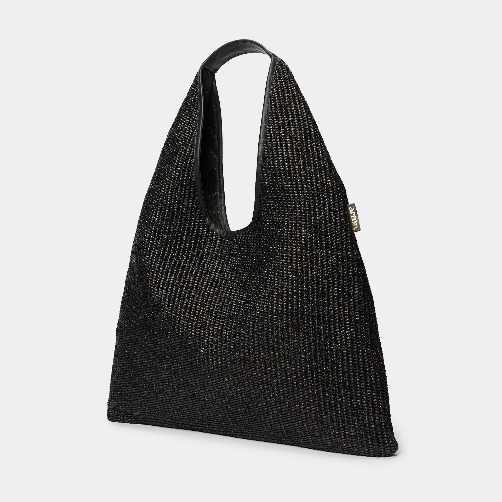 borsa hobo EVA in rafia e pelle color nera brand ARRON
