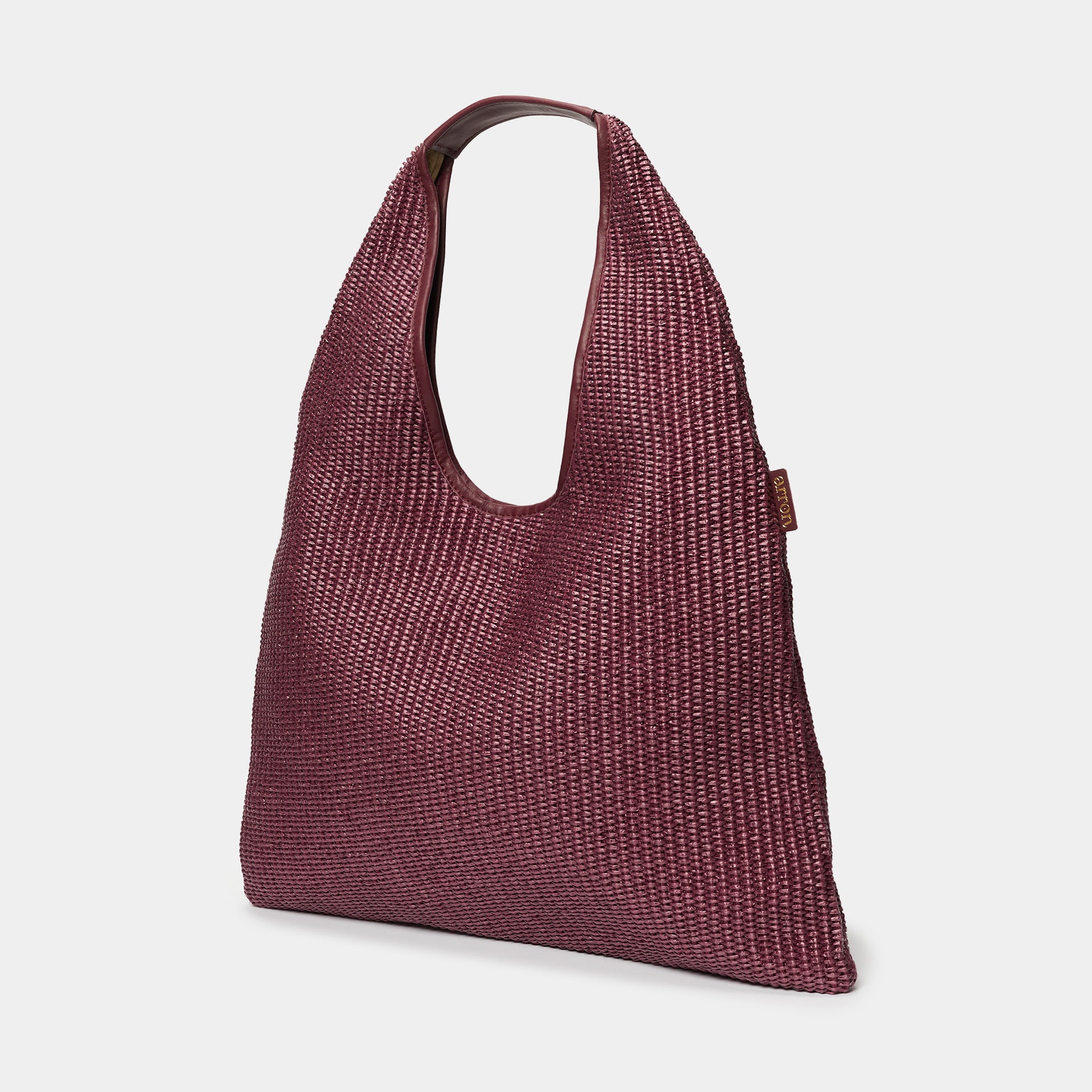 borsa hobo Eva in rafia e pelle color prugna brand Arron