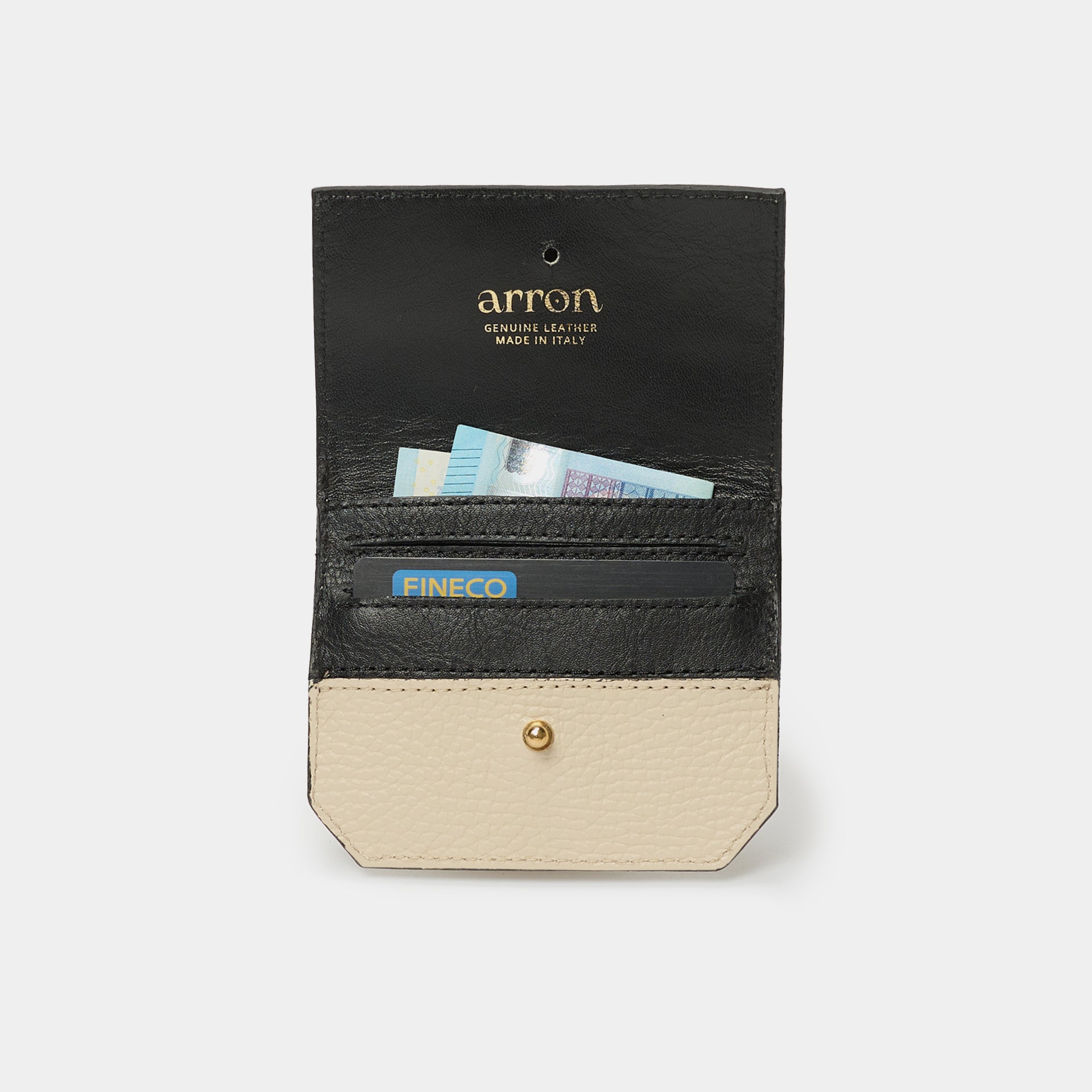 interno portafogli e portacarte Arron unisex piccolo e compatto pelle martellata avena made in italy