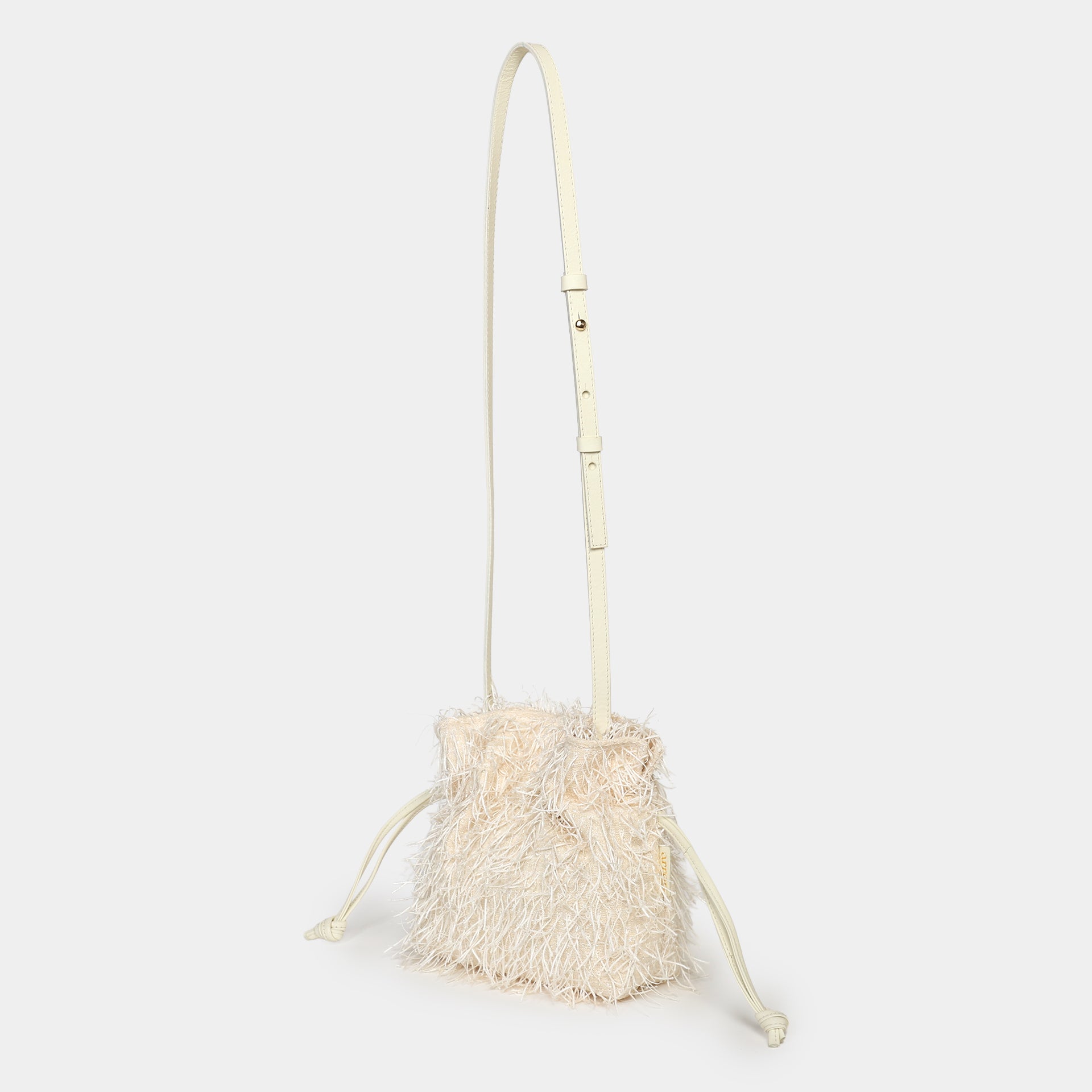 borsa rossana con frange burro luminosa elegante da cerimonia evento sera party bag Arron con tracolla laterale