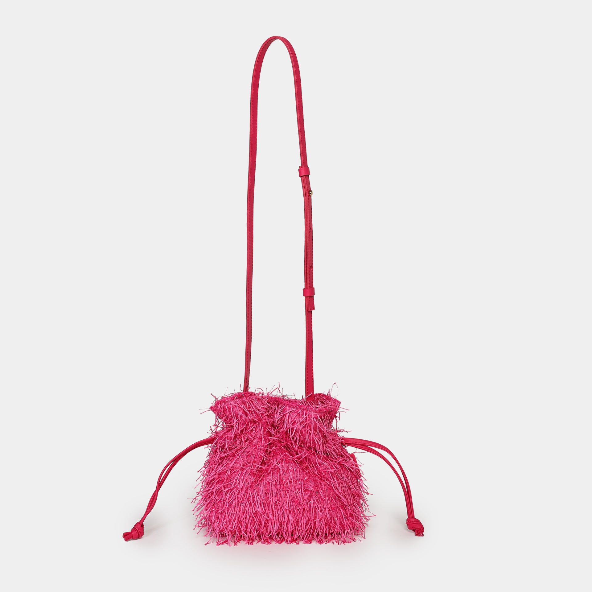 borsa rossana con frange fucsia luminosa elegante da cerimonia evento sera party bag Arron con tracolla