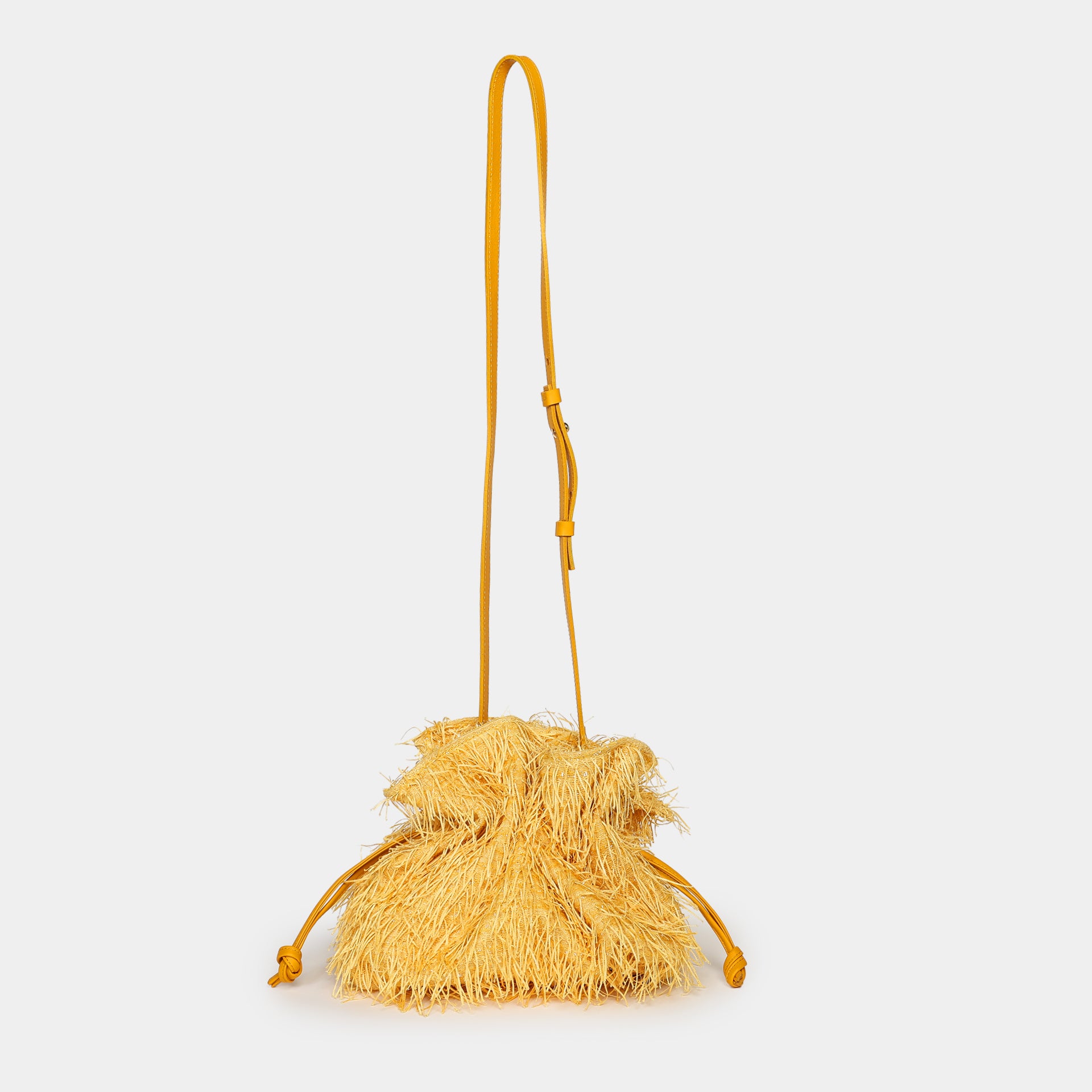 borsa rossana con frange giallo limone luminosa elegante da cerimonia evento sera party bag Arron con tracolla