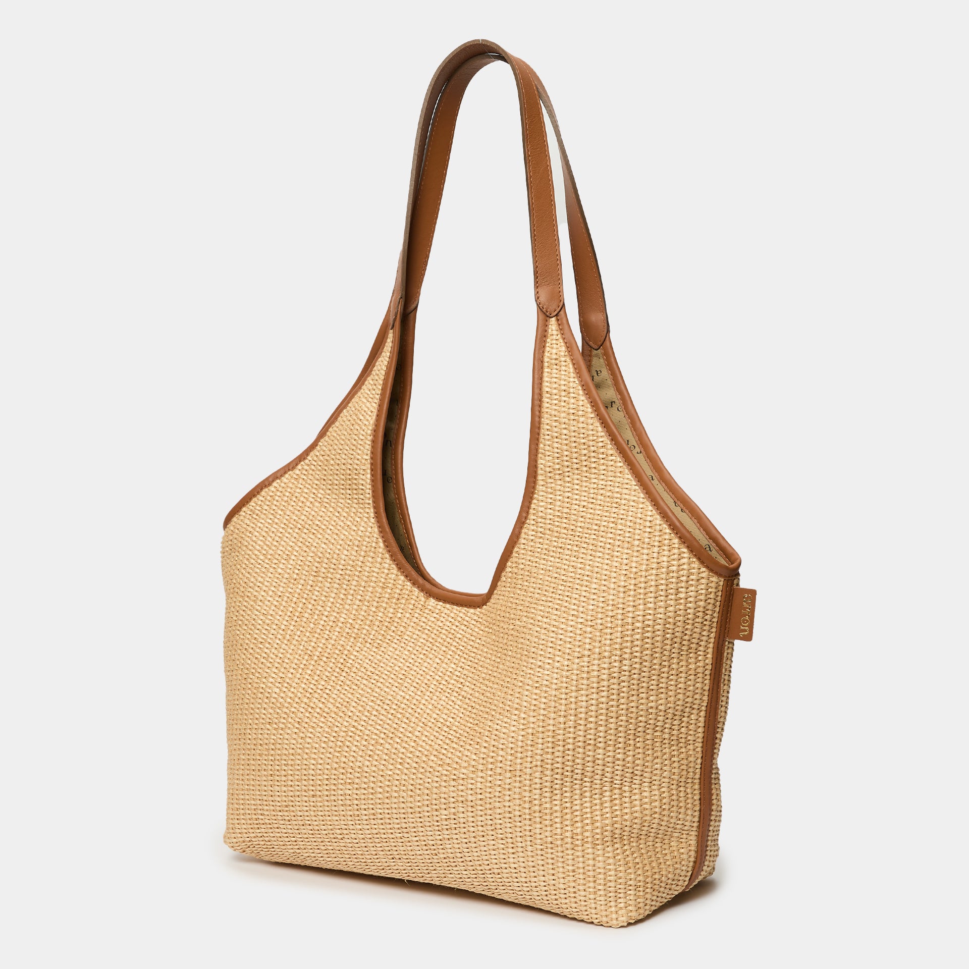 borsa ARRON hobo shopper grande  in rafia naturale ECRù e pelle cuoio