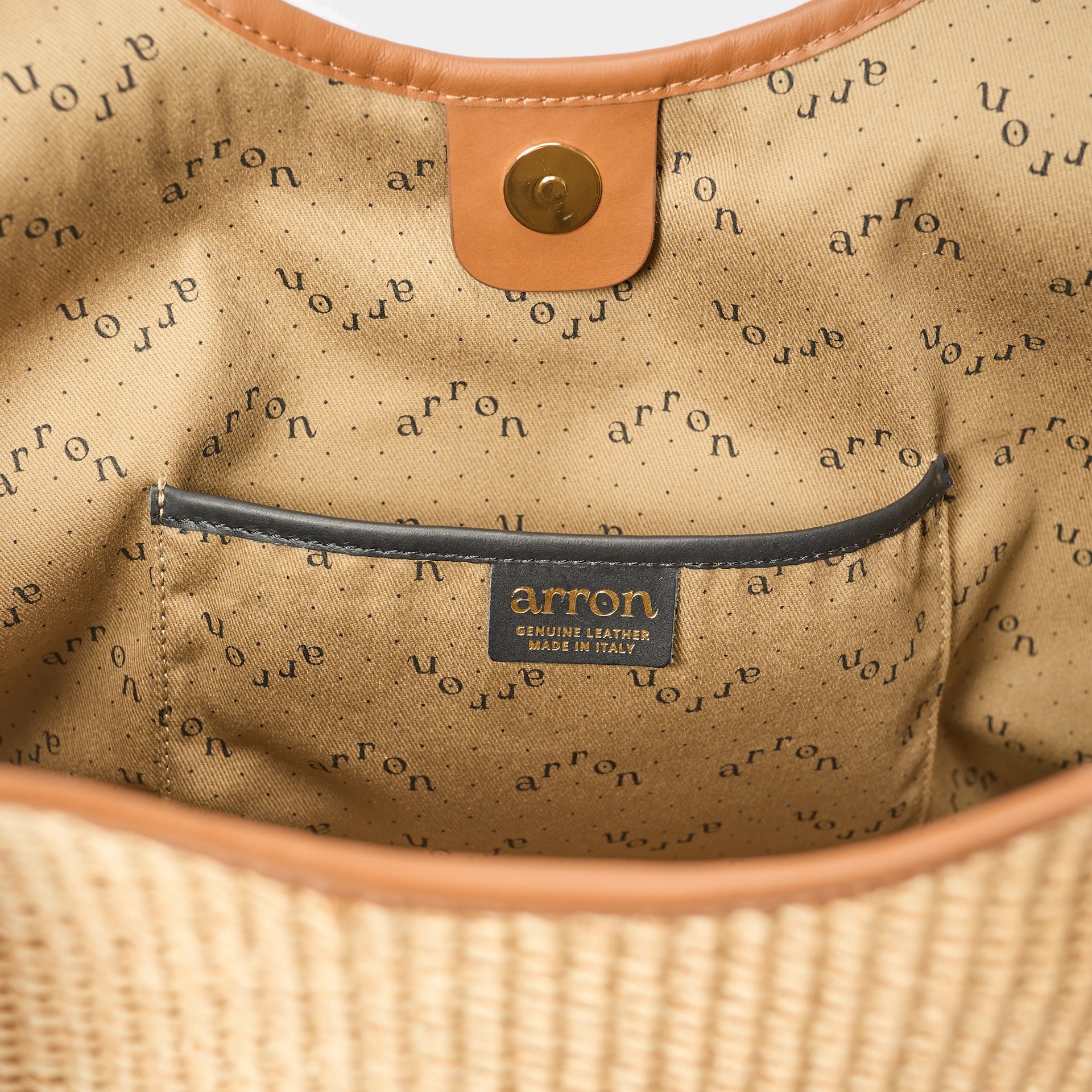 borsa ARRON hobo shopper grande  in rafia naturale ECRù e pelle cuoio