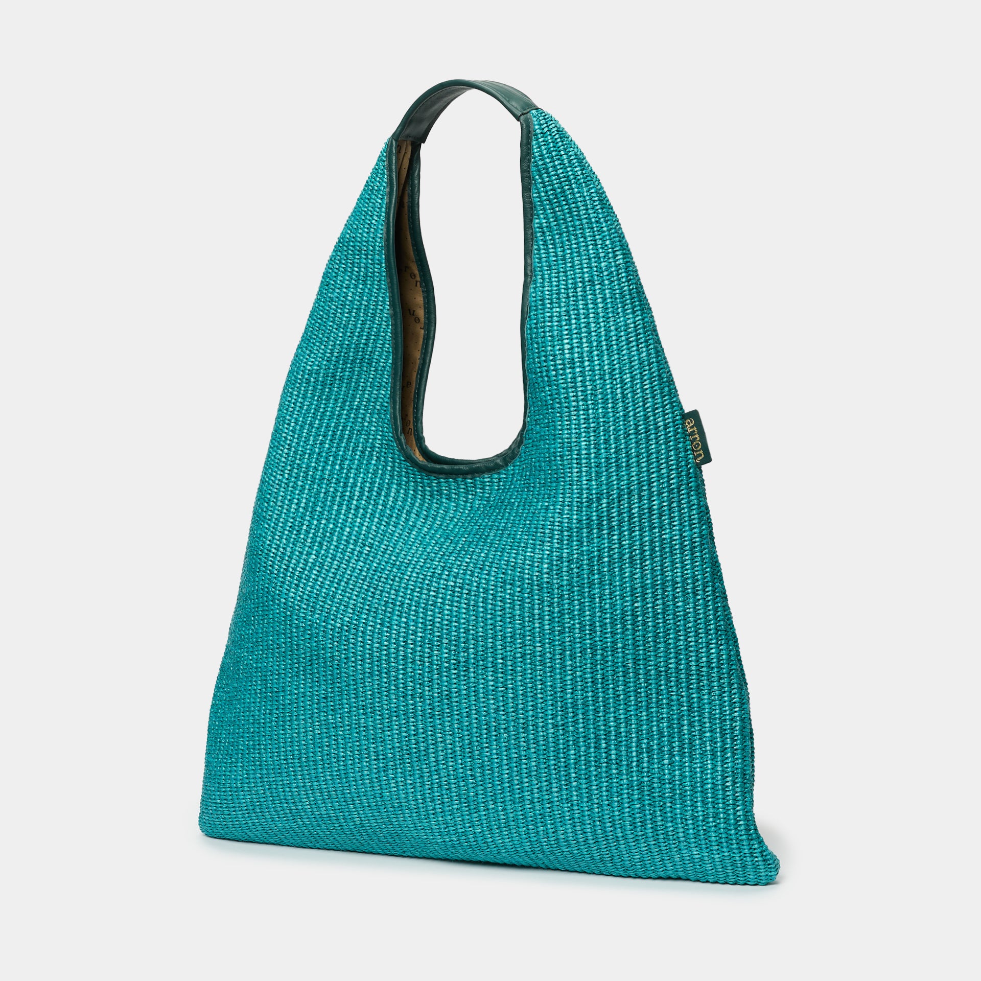 borsa hobo EVA in rafia e pelle color smeraldo brand ARRON