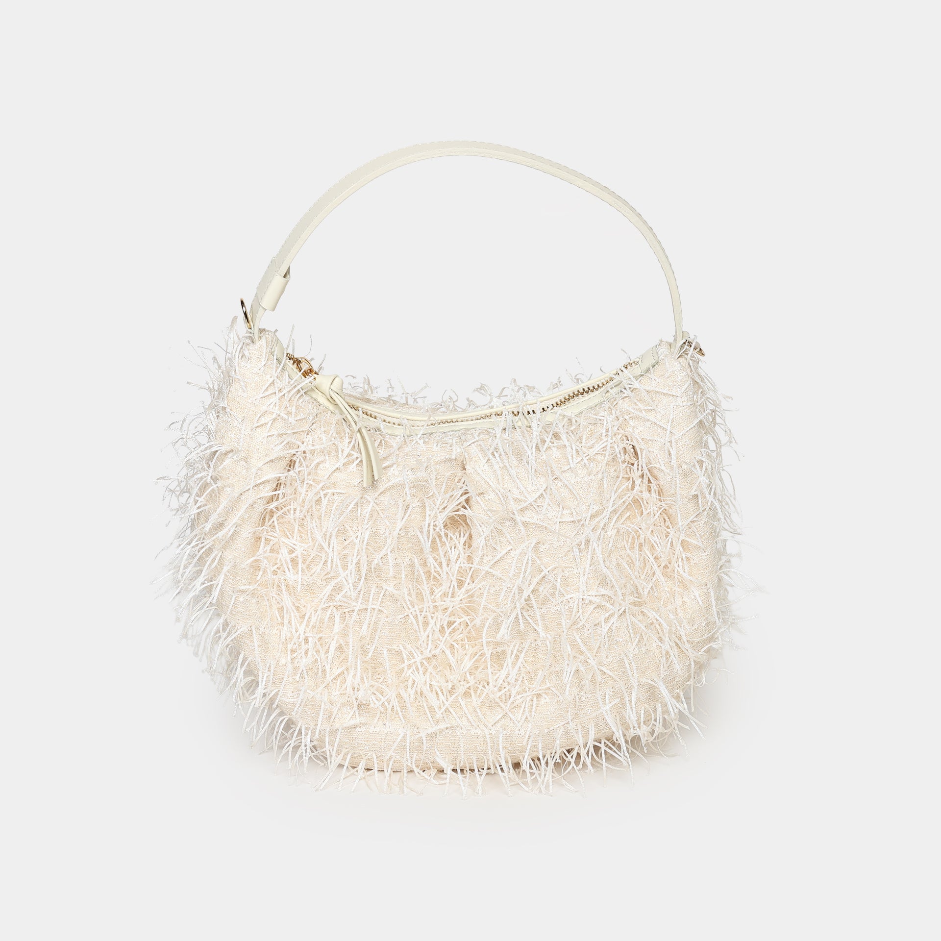 borsa luna Arron con frange burro off white party bag per eventi e cerimonie elegante made in italy frontale