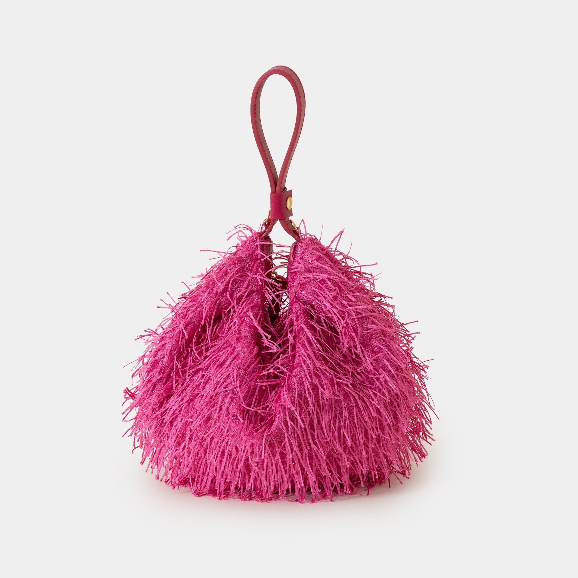 borsa luna Arron con frange fuxia party bag per eventi e cerimonie elegante chiusura a sacchetto a mano