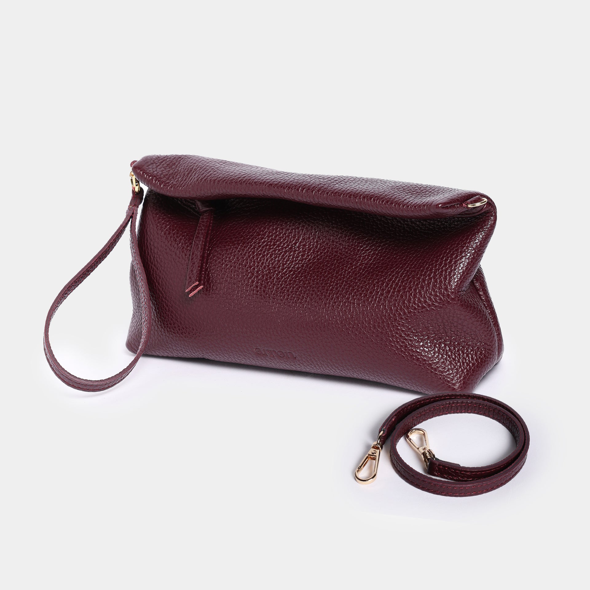borsa mignon piccola a mano e tracolla brand Arron Made in Italy pelle martellata bordeaux