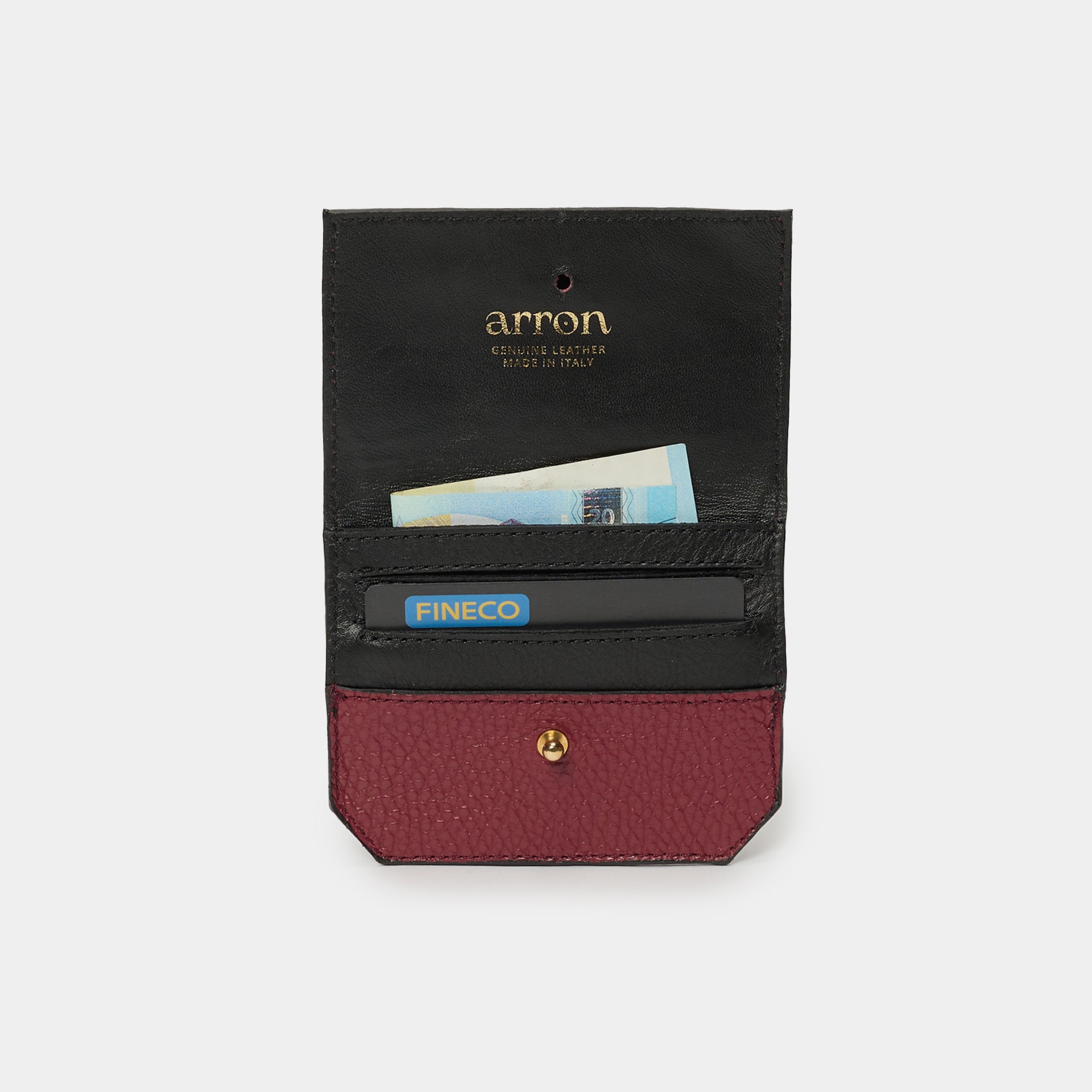 interno di portacarte unisex piccolo e compatto pelle bordeaux made in italy Arron
