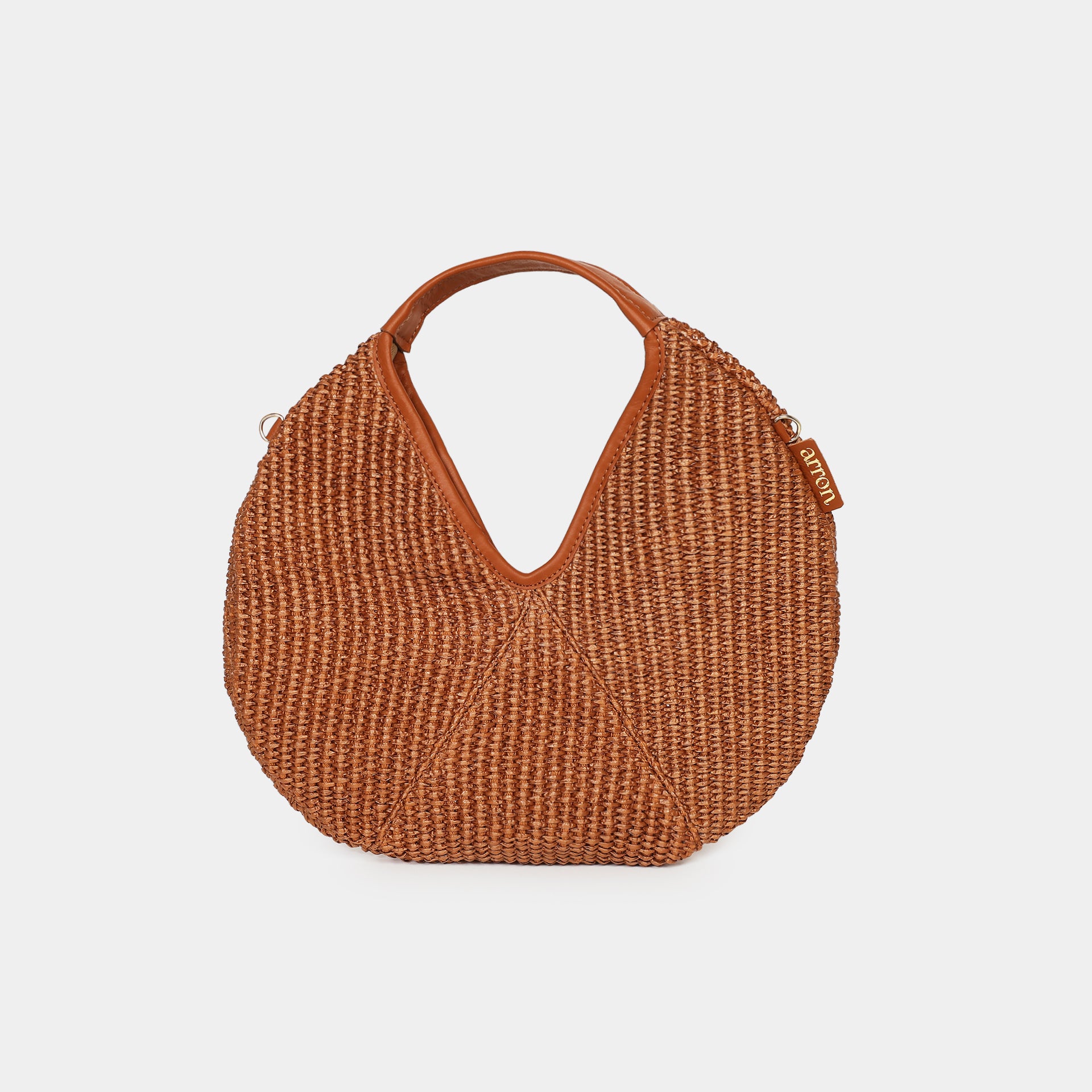 mini borsa Arron in rafia nocciola e pelle nera  made in Italy fronte