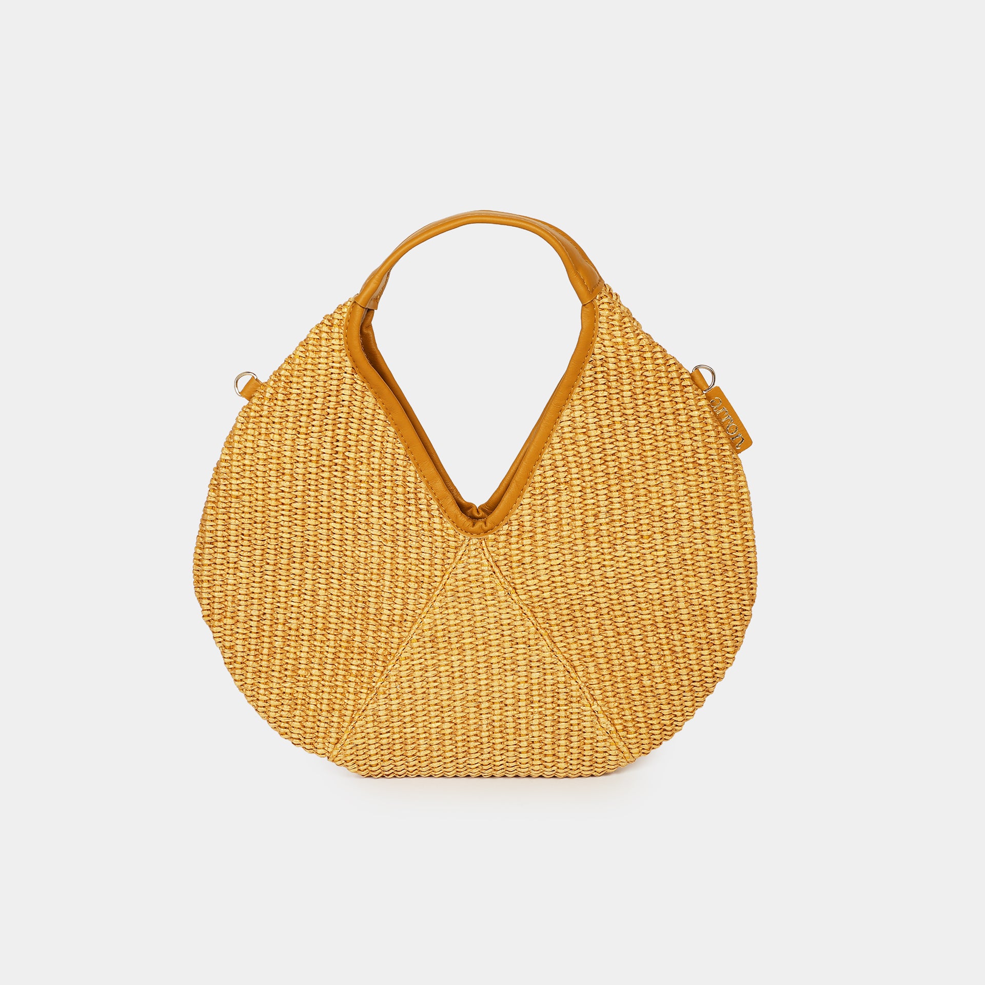 mini borsa Arron in rafia e pelle senape  made in Italy fronte