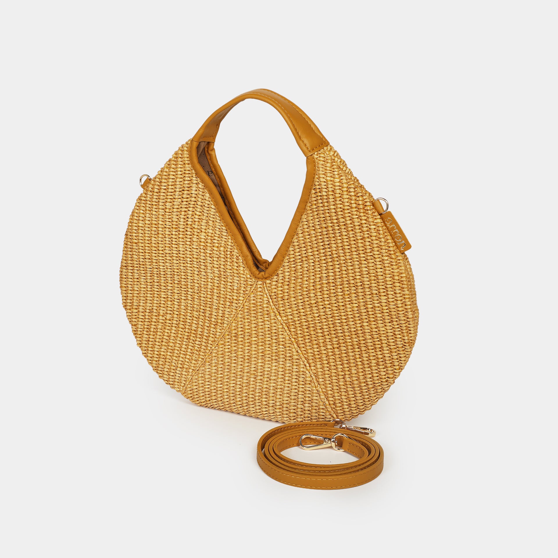 mini borsa Arron in rafia e pelle senape  made in Italy con tracolla