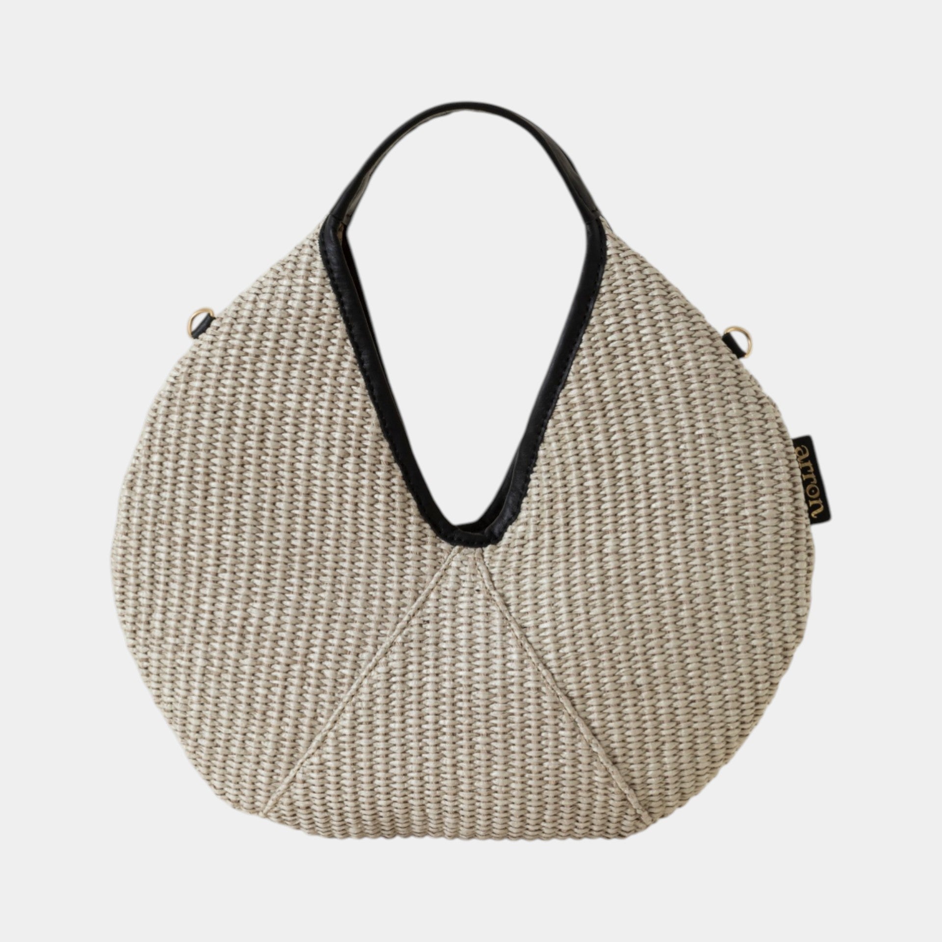 mini borsa Arron in rafia taupe e pelle nera  made in Italy fronte