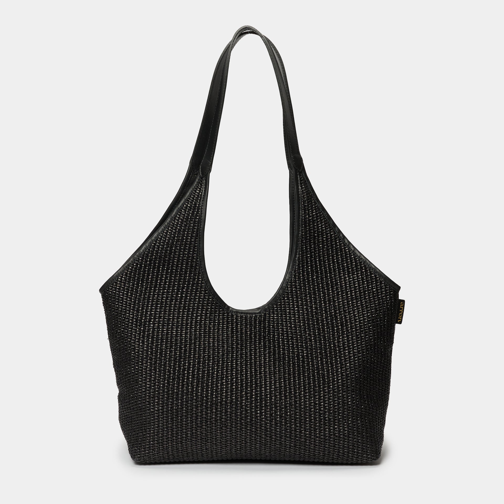 borsa hobo arron vista frontale in rafia nera comoda spaziosa 